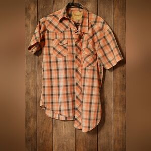 Wrangler Men's Casual Plaid Shirt - Salmon And Blue